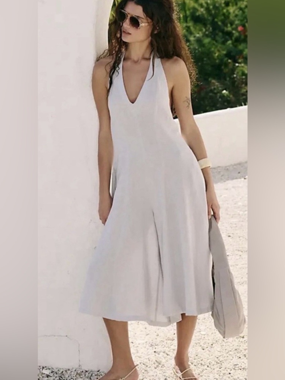 Free People Reese linen culotte in light gray size small